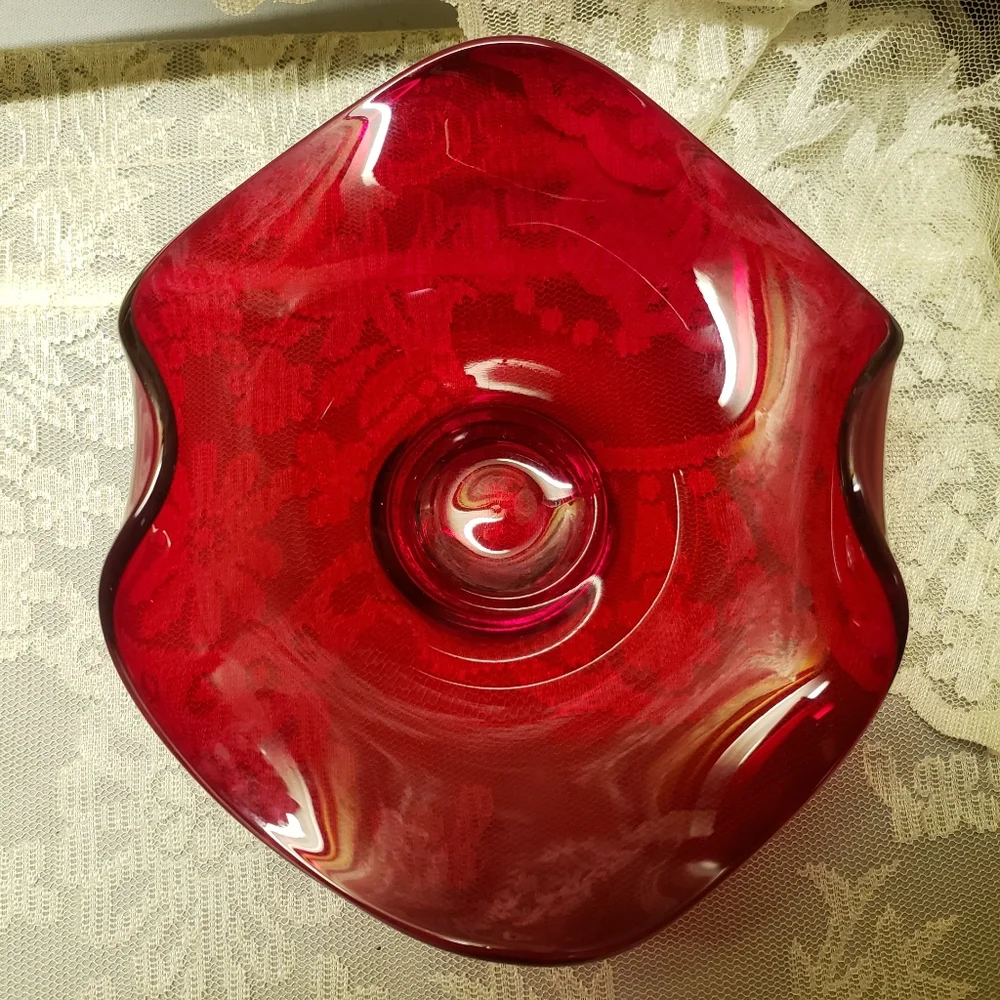 Vtg 1970's Mid Century Apple Red Viking Glass Bowl